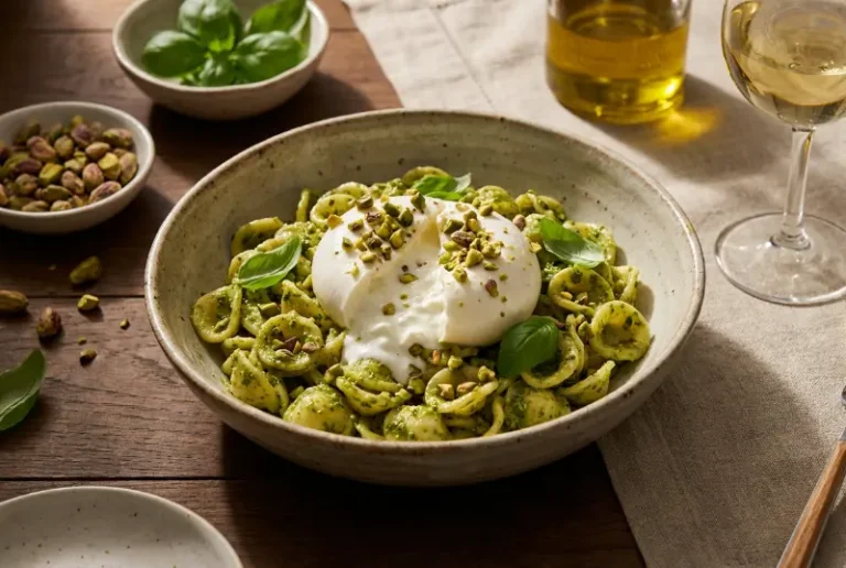 pasta mit pistazien pesto e Burrata